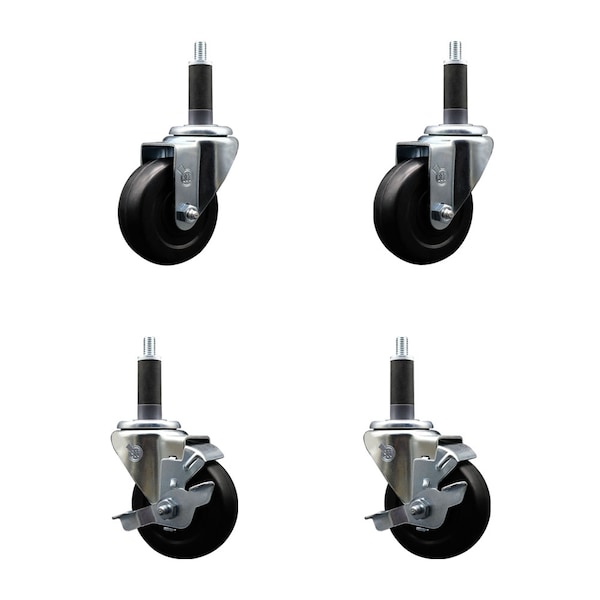 Service Caster 3.5'' SS Soft Rubber Wheel Swivel 1'' Expanding Stem Caster Set 2 Brakes, 4PK SCC-SSEX20S3514-SRS-2-TLB-2-1 - main